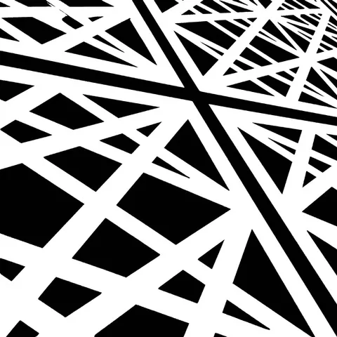 Motivo astratto di linee che si intersecano e forme geometriche in forte contrasto, in bianco e nero